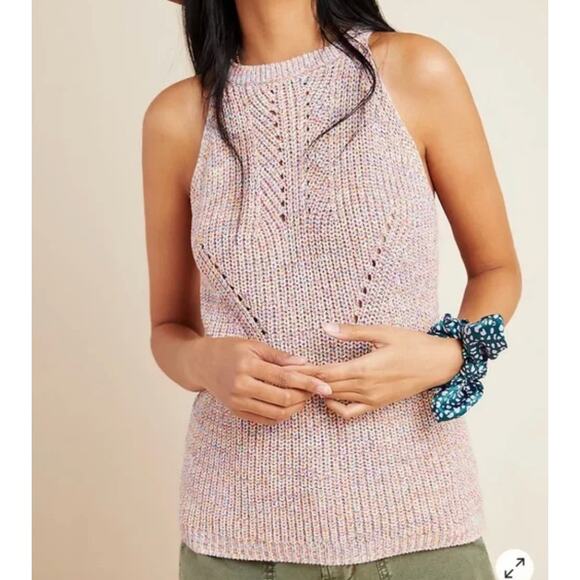Anthropologie Isla Sweater Tank Size XL Pointelle Knit Halter Rainbow Pastel - Picture 1 of 14